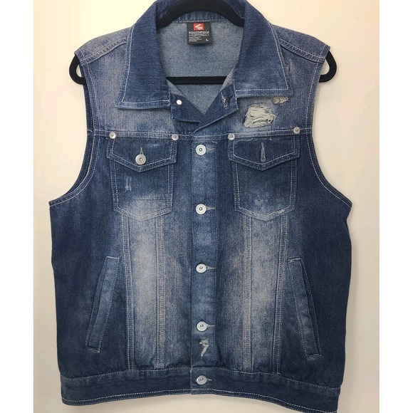 Southpole Other - Southpole Denim Vest Mens Large Distressed Sleeveless Jean Jacket Graphic Back